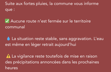 Information – Situation météorologique / fortes pluies